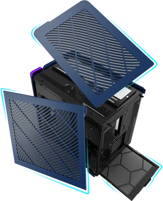 Montech King 95 Prussian Blue, blau, Glasfenster