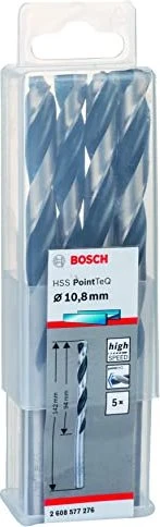 Bosch Professional HSS PointTeQ Spiralbohrer, 10.8x94x142mm, 5 Stück