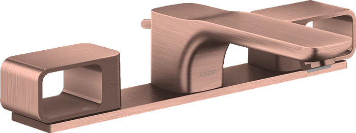 Hansgrohe Axor Urquiola 3-Loch Waschtischarmatur 50 mit Platte und Zugstangen-Ablaufgarnitur brushed red gold