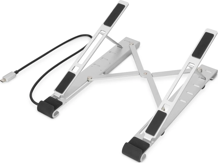 DIGITUS variabler Notebook-Ständer mit integriertem USB-C Hub, 10-17", USB-C 3.0, Ladefunktion, silver Image