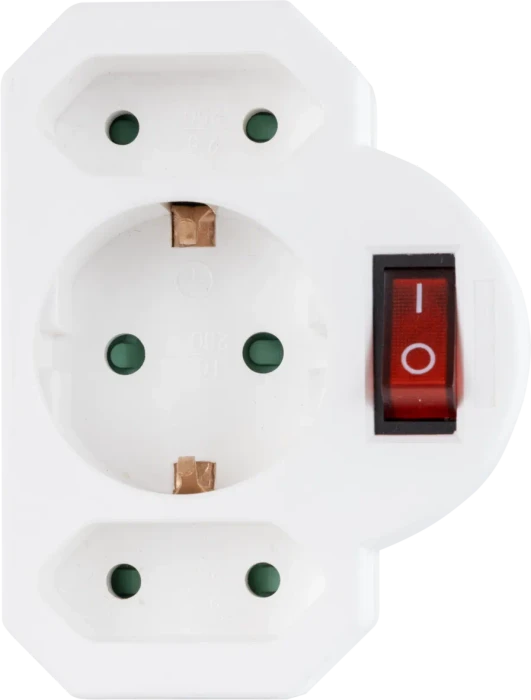 REV Ritter Adapterstecker mit Schalter, 3-fach, 2x Euro, 1x Schuko, weiß