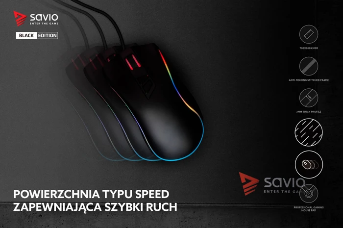 Savio Black Edition Turbo Dynamic L Gaming Mauspad, schwarz