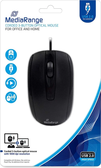 MediaRange 3-Button Optical Mouse schwarz, USB