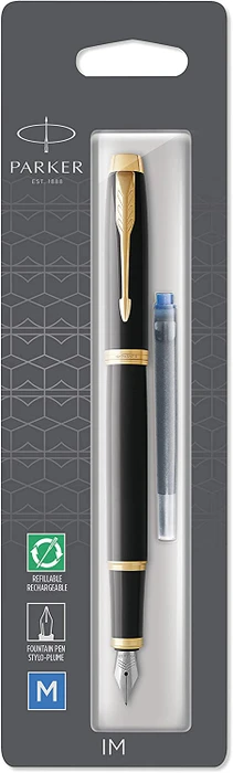 Parker IM black lacquer/gold trim, rechte Hand, mittel, Blister