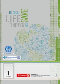 Brunnen Recycling Schulheft, A4, Lineatur 1, grau/grün, 16 Blatt