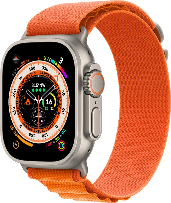 Apple Watch Ultra mit Alpine Loop Medium orange