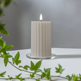 Star Trading Flamme Stripe Stumpenkerze 15cm beige LED 1x warmweiß, 1 Stück
