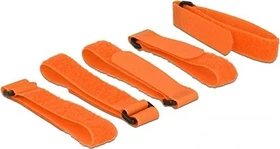 DeLOCK Klett-Kabelbinder mit Schlaufe, 20mm, 300mm, orange, 5 Stück