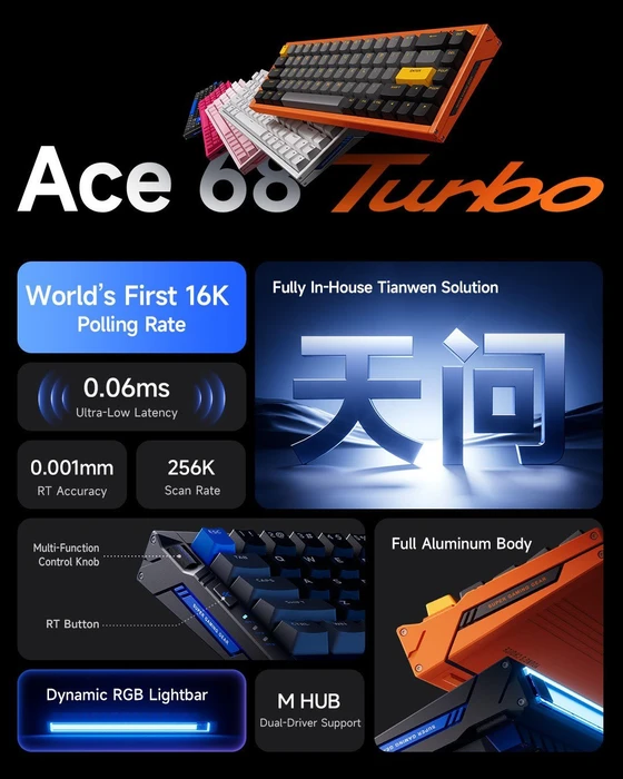 Mchose Ace 68 Turbo HE Gaming Keyboard, Galaxy Orange, LEDs RGB, Mount Tai Magnetic Switch GT, USB, US