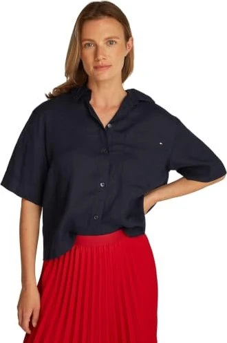 Tommy Hilfiger Regular Fit Leinen Hemd kurzarm dark blue (Damen)