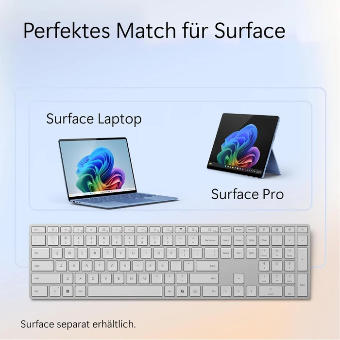 Microsoft Surface Keyboard 2nd Edition, silber/grau, mit Copilot-Taste, Bluetooth, DE