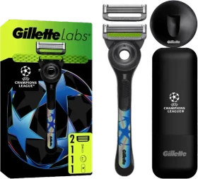 Gillette Labs UEFA Champions League Edition Rasierer + 2 Wechselklingen + Wandhalterung + Etui