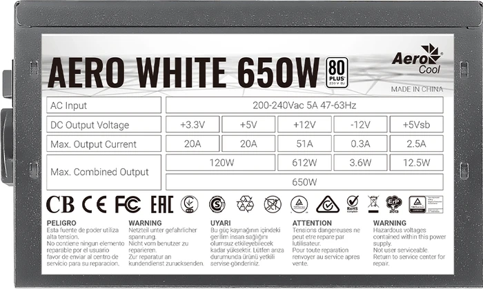 AeroCool Aero White 650W, ATX 2.4