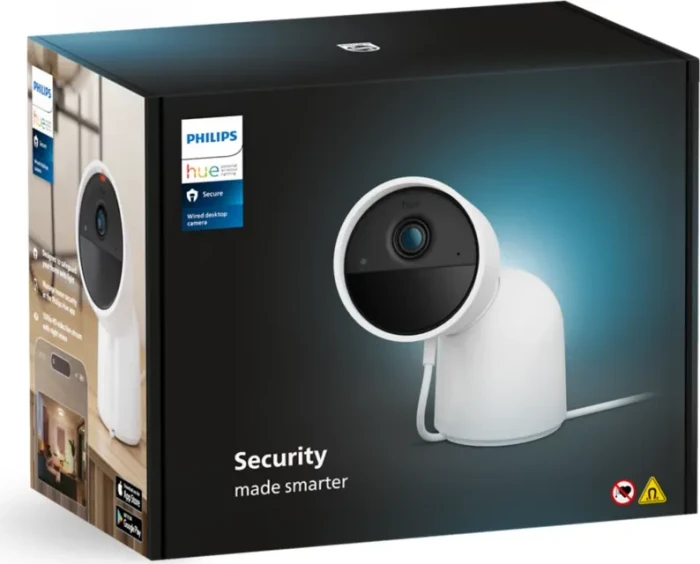 Philips Hue Secure Kamera, kabelgebunden mit Standfuß, weiß
