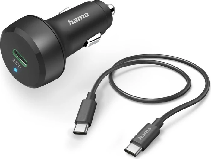 Hama Auto-Schnellladegerät mit Ladekabel USB-C PD/QC 25W 1m schwarz