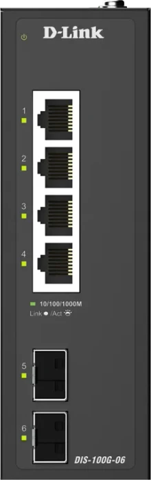 D-Link DIS-100G Industrial Railmount Gigabit Switch, 4x RJ-45, 2x SFP