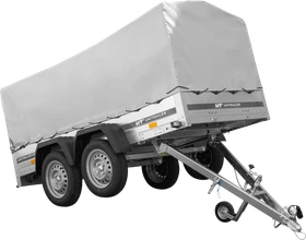 Unitrailer Garden Trailer 264/2 Kipp mit Stützrad, Spriegel und grauer Plane