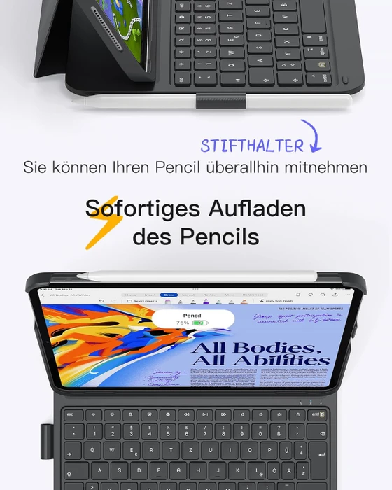 Inateck Superleicht Tastatur Hülle für iPad Air 6 11"/iPad Air 5/iPad 10/iPad Pro 11", schwarz, DE