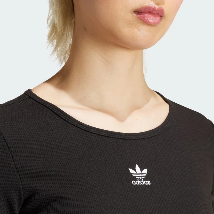 adidas Essentials Ribbed Crop Top Shirt langarm schwarz (Damen)