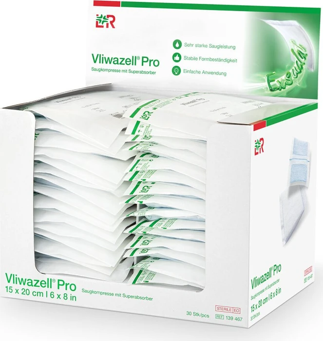 Lohmann & Rauscher Vliwazell Pro Saugkompressen mit Superabsorber steril, 15 x 20cm, 30 Stück