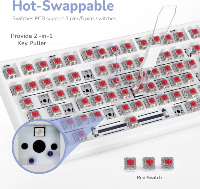 RK Royal Kludge M75 Wireless, weiß/violett, LEDs RGB, hot-swap, RK RED, USB/Bluetooth, US