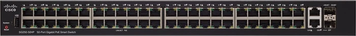 Cisco SG250 Rackmount Gigabit Smart Switch, 48x RJ-45, 2x RJ-45/SFP, 192W PoE+