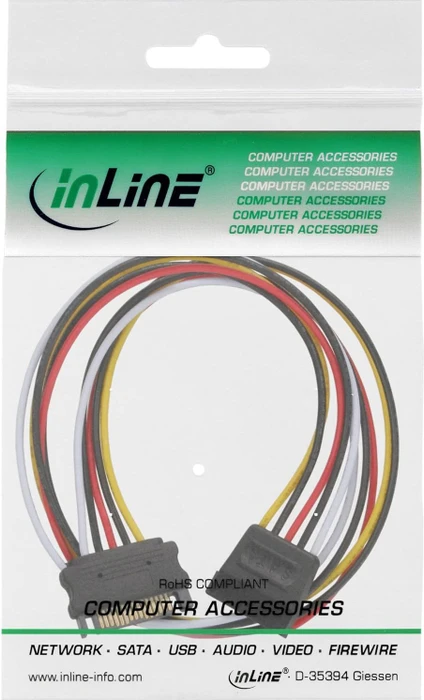 InLine SATA-Stromadapter 15-Pin SATA Stecker auf 15-Pin SATA Buchse, 0.5m