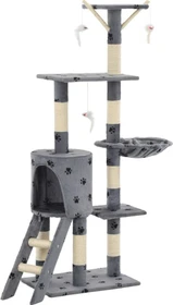 vidaXL Katzen-Kratzbaum mit Sisal-Säulen, 138cm Pfoten-Aufdruck, beige/grau