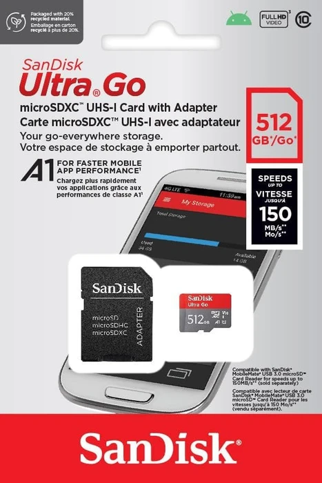 SanDisk Ultra Go R150 512GB Kit, UHS-I U1, A1, Class 10