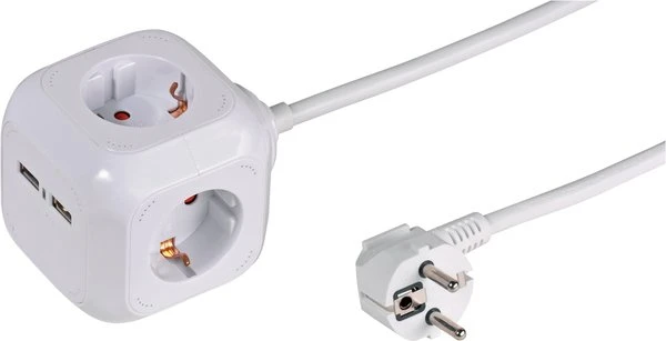 Vivanco Steckdosenwürfel PC 4W2USB Schuko/USB, 4-fach, 1.4m, weiß