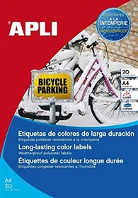 APLI Etiketten, 210x297mm, wetterfest, gelb, matt, 20 Blatt (20 Etiketten)