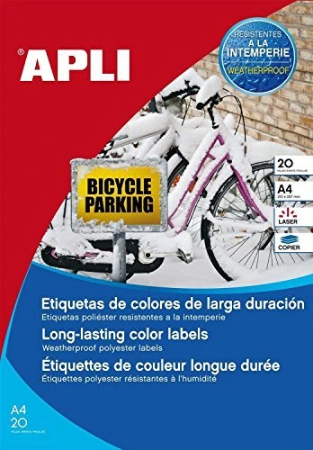 APLI Etiketten, 210x297mm, wetterfest, gelb, matt, 20 Blatt (20 Etiketten)