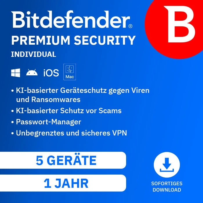 BitDefender Premium Security Individual, 1 Jahr, ESD (deutsch) (PC)