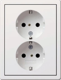 Gira SCHUKO-Doppelsteckdose 16A 250V komplett mit Abdeckrahmen, reinweiß glänzend