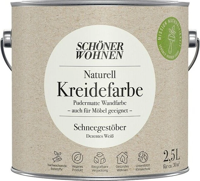 Schöner Wohnen Naturell Kreidefarbe innen schneegestöber dezentes weiß, 2.5l