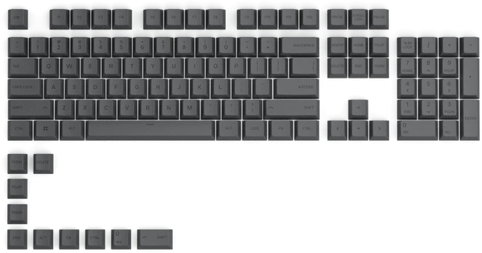 Glorious GPBT Keycaps, Kunststoff (PBT), Black Ash, grau, 114 Tasten (104+10), ANSI-US