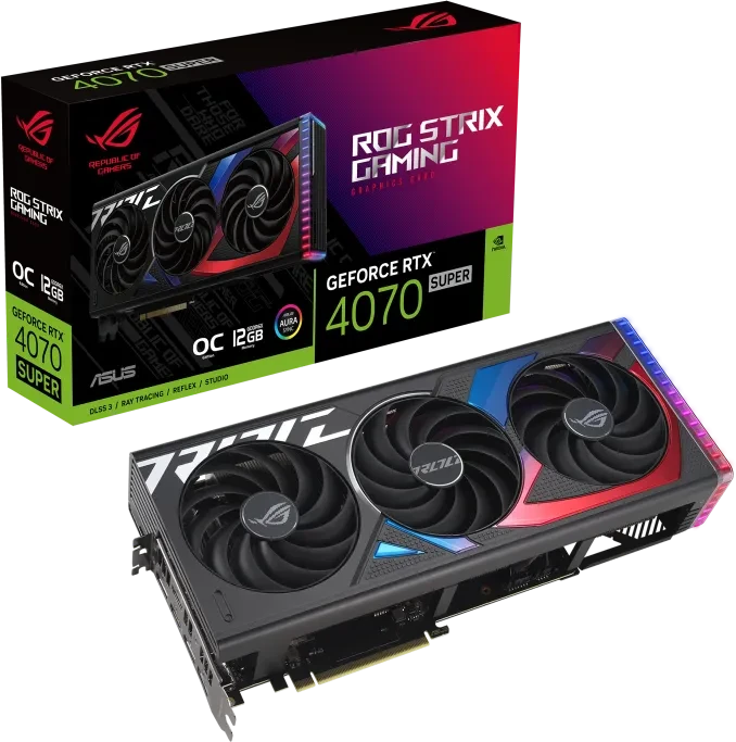ASUS ROG Strix GeForce RTX 4070 SUPER OC, ROG-STRIX-RTX4070S-O12G-GAMING, 12GB GDDR6X, 2x HDMI, 3x DP