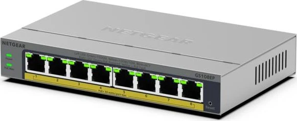 Netgear GS100 Desktop Gigabit Smart Switch, 8x RJ-45, 62W PoE+