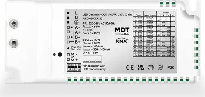 MDT LED Controller CC/CV UP 2-fach, 60W, 1.4A, 230V CV LED