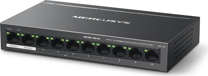 Mercusys Desktop Switch, 10x RJ-45, 65W PoE+