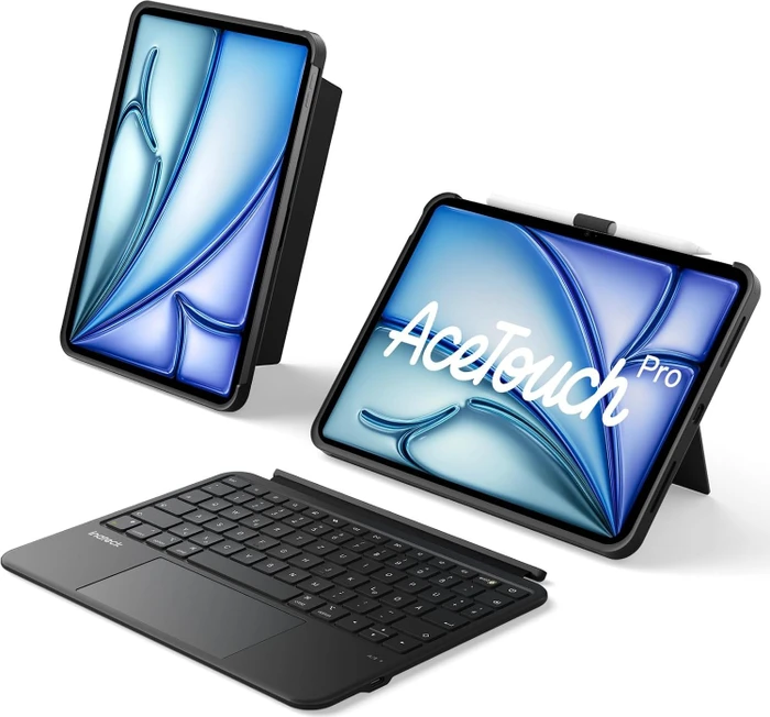 Inateck ACE Touch Ultraleicht Tastatur für iPad Air 11" (M4/M3) und iPad Pro 11" (4/3/2/1), schwarz/grau, DE