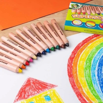 Jolly Supersoft 3 in 1 (Buntstift/Wachsmalkreide/Aquarellstift, wasservermalbar) Multifunktionsstift sortiert, 12er-Set