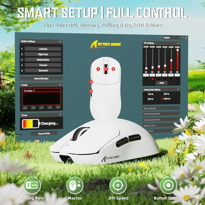 Attack Shark X8 SE Tri-mode Wireless Gaming Mouse, weiß, USB/Bluetooth
