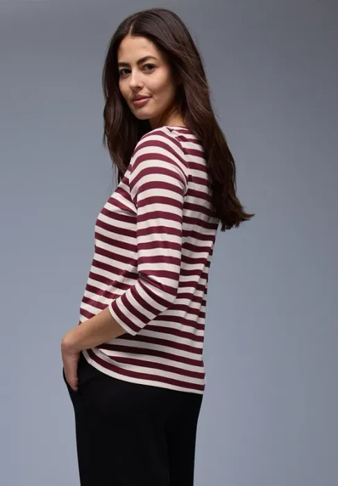 Street One Gestreiftes Shirt langarm truffle red (Damen)