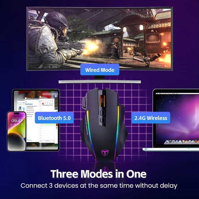RisoPhy Wireless Gaming Mouse, schwarz, USB/Bluetooth