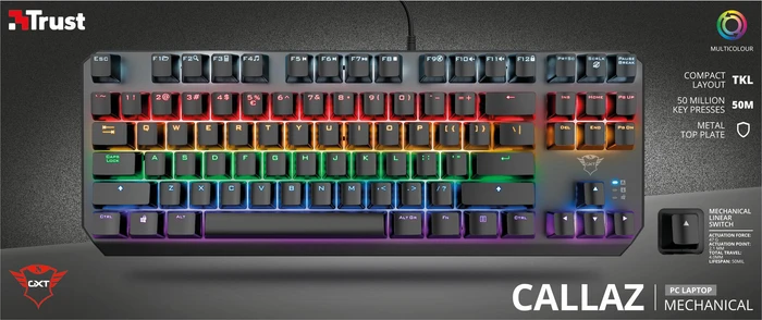 Trust Gaming GXT 834 Callaz TKL, LEDs RGB, Outemu Red, USB, DE