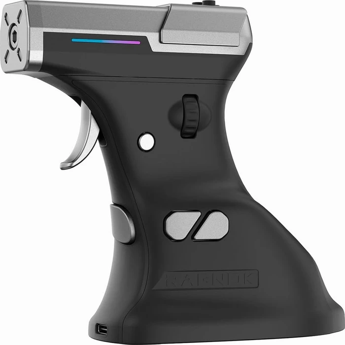 Ragnok ErgoStrike7 Wireless Gun Mouse mit Rückstoß-Funktion, vertikal, schwarz/silber, USB/Bluetooth