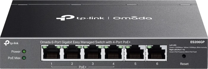 TP-Link Omada ES200 Desktop Gigabit Managed Switch, 6x RJ-45, 65W PoE+