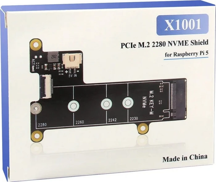 Geekworm X1001 PCIe auf M.2 Key-M NVMe Adapter-Board, M.2 M-Key 2230/2242/2260/2280 NVMe Slot für Raspberry Pi 5