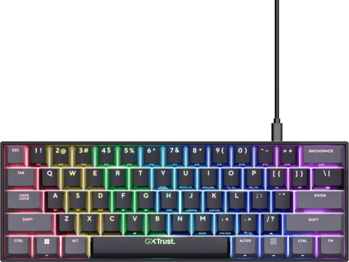 Trust Gaming GXT 867 Acira, 60%, schwarz, LEDs RGB, Outemu Red, USB, US